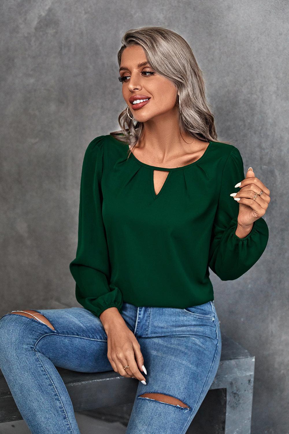 Ava Clothing Solid Color Classic Casual Pleated Blouse - Vestir en Moda