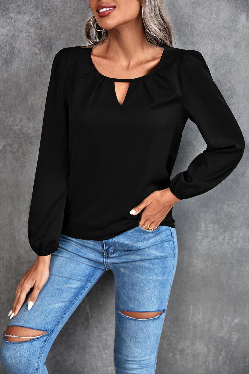 Ava Clothing Solid Color Classic Casual Pleated Blouse - Vestir en Moda