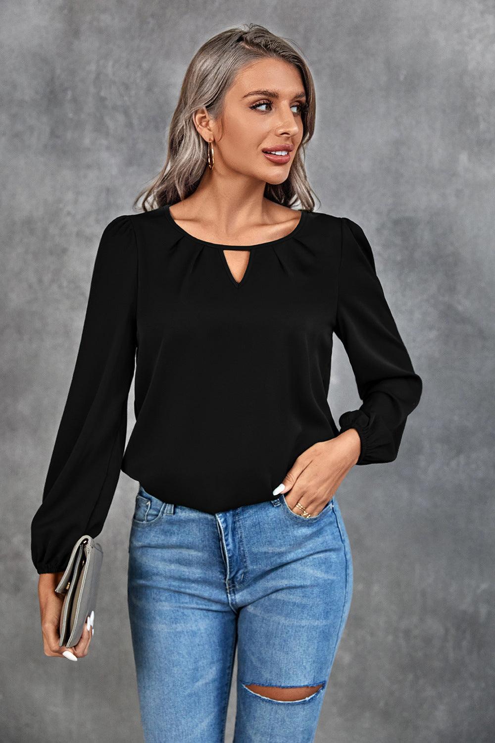 Ava Clothing Solid Color Classic Casual Pleated Blouse - Vestir en Moda