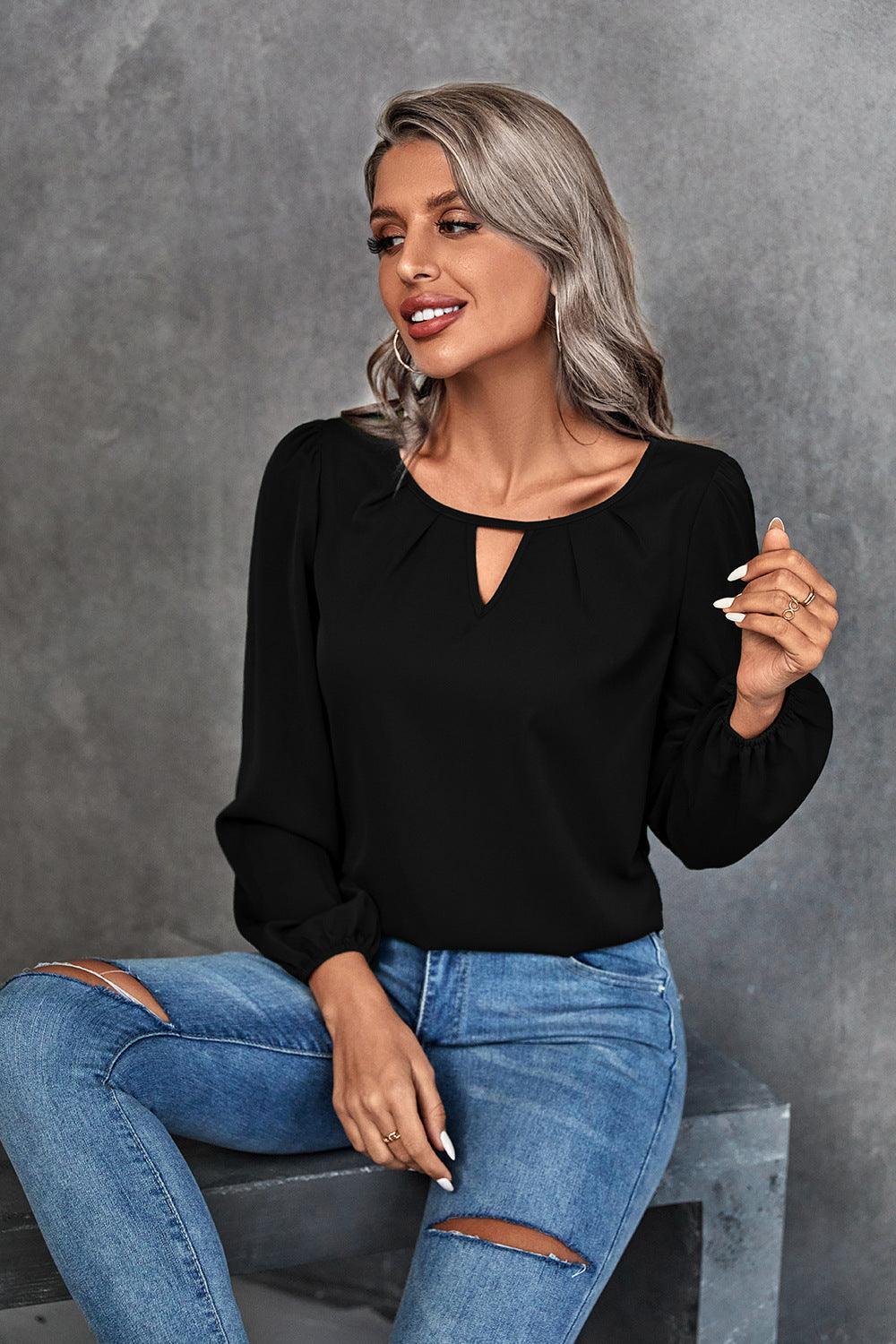 Ava Clothing Solid Color Classic Casual Pleated Blouse - Vestir en Moda