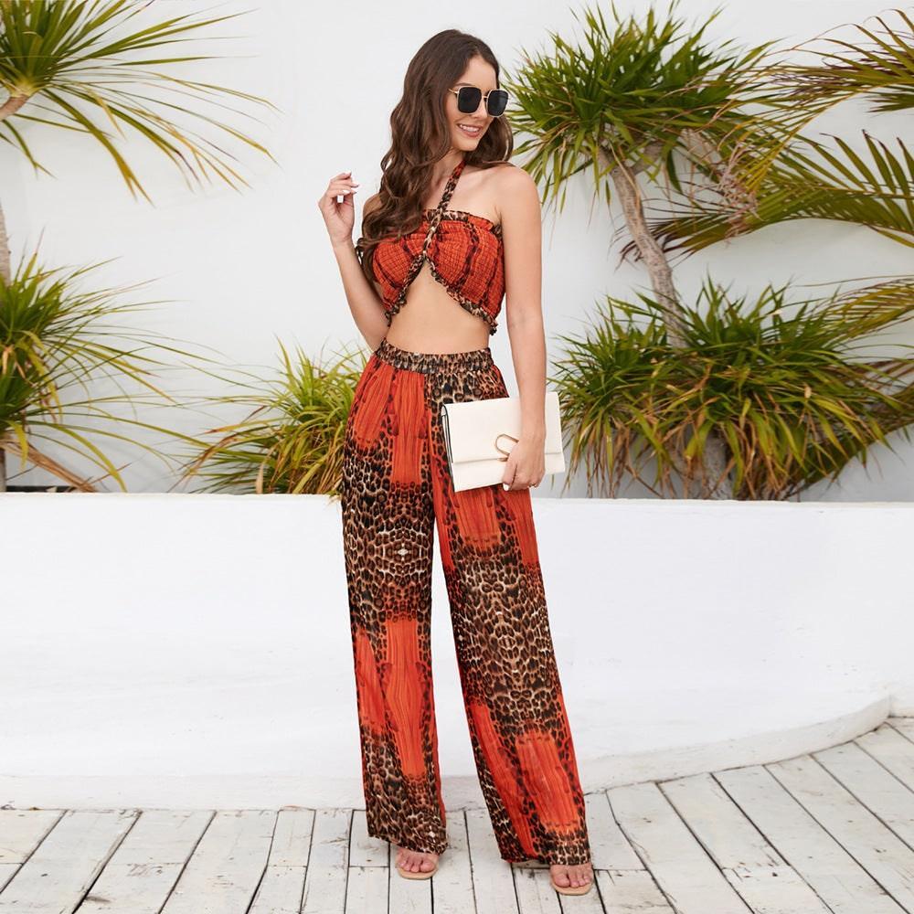 Ava Halter Animal Printed Casual Fashionable Trousers Set - Vestir en Moda