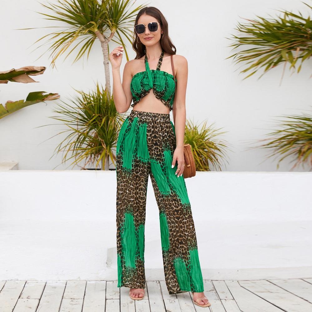 Ava Halter Animal Printed Casual Fashionable Trousers Set - Vestir en Moda