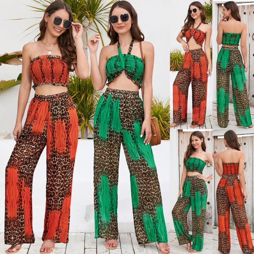 Ava Halter Animal Printed Casual Fashionable Trousers Set - Vestir en Moda