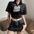 Avalynn Street Black Patchwork Printed Crop Tees - Vestir en Moda