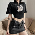 Avalynn Street Black Patchwork Printed Crop Tees - Vestir en Moda