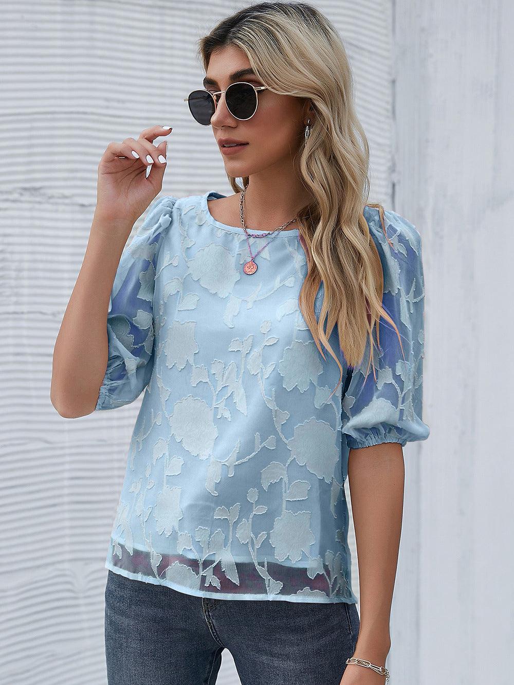 Avery Chiffon Floral Pullover Round Neck Blouse - Vestir en Moda