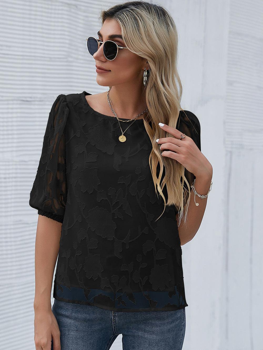 Avery Chiffon Floral Pullover Round Neck Blouse - Vestir en Moda