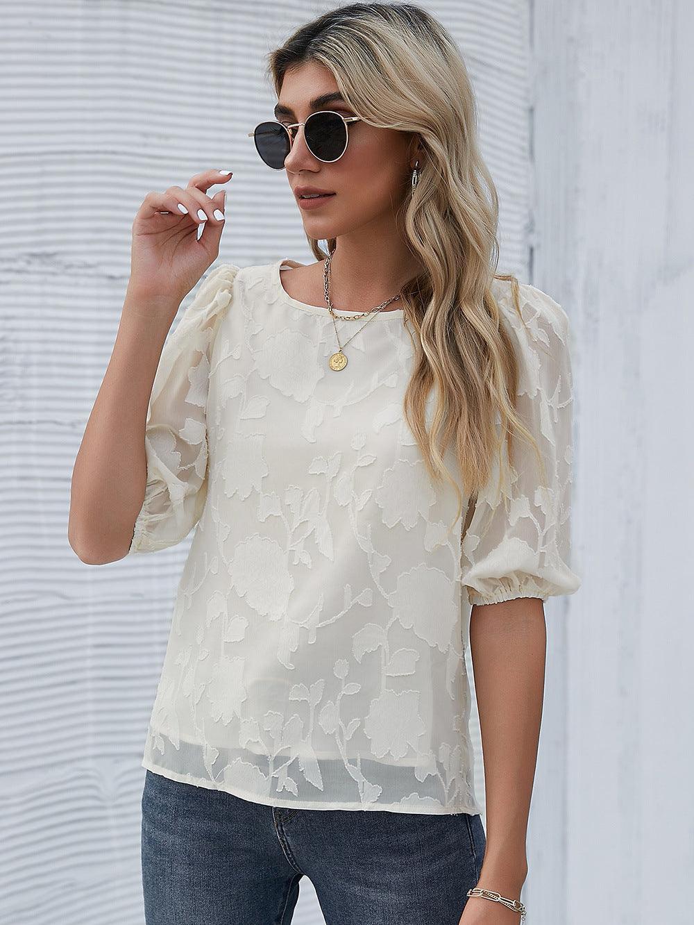 Avery Chiffon Floral Pullover Round Neck Blouse - Vestir en Moda