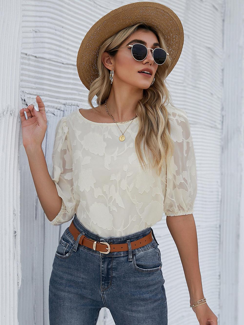 Avery Chiffon Floral Pullover Round Neck Blouse - Vestir en Moda