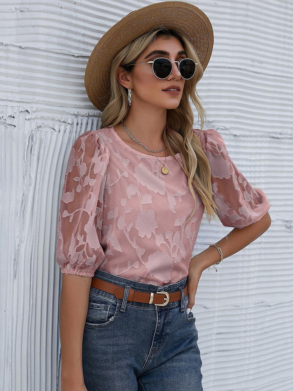Avery Chiffon Floral Pullover Round Neck Blouse - Vestir en Moda