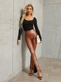 Aviana Pull On Style High Rise Faux Leather Pants With Slits - Vestir en Moda