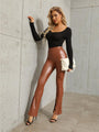 Aviana Pull On Style High Rise Faux Leather Pants With Slits - Vestir en Moda