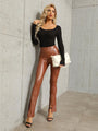 Aviana Pull On Style High Rise Faux Leather Pants With Slits - Vestir en Moda
