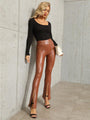 Aviana Pull On Style High Rise Faux Leather Pants With Slits - Vestir en Moda