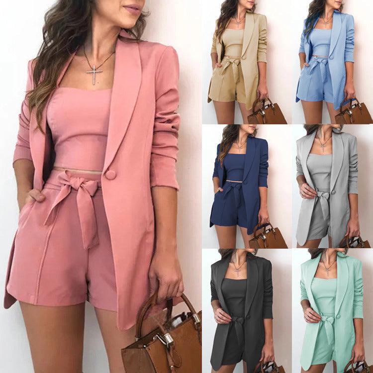 Avianna Solid Color Blazer Fashion High Waist Good Quality Set - Vestir en Moda