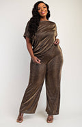 Keyla Glitter Knit Short Sleeve And Wide Leg Plus Size Sets