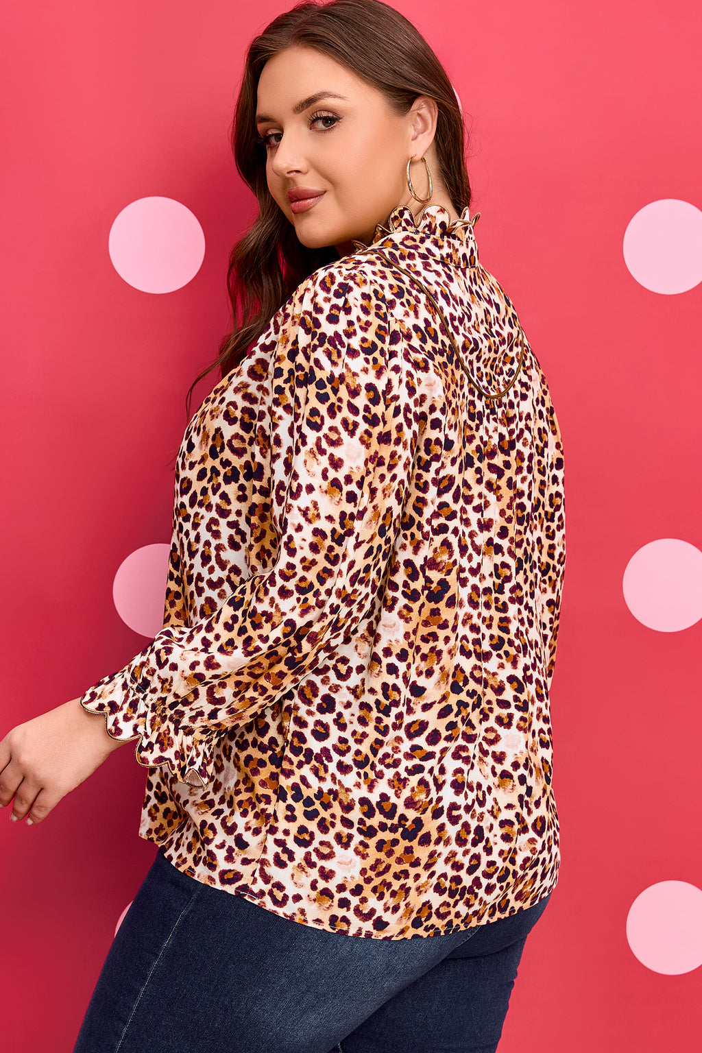 Leopard Frilled Stand Neck