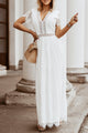 Maxie White V Neck High Waist Lace Maxi Dress