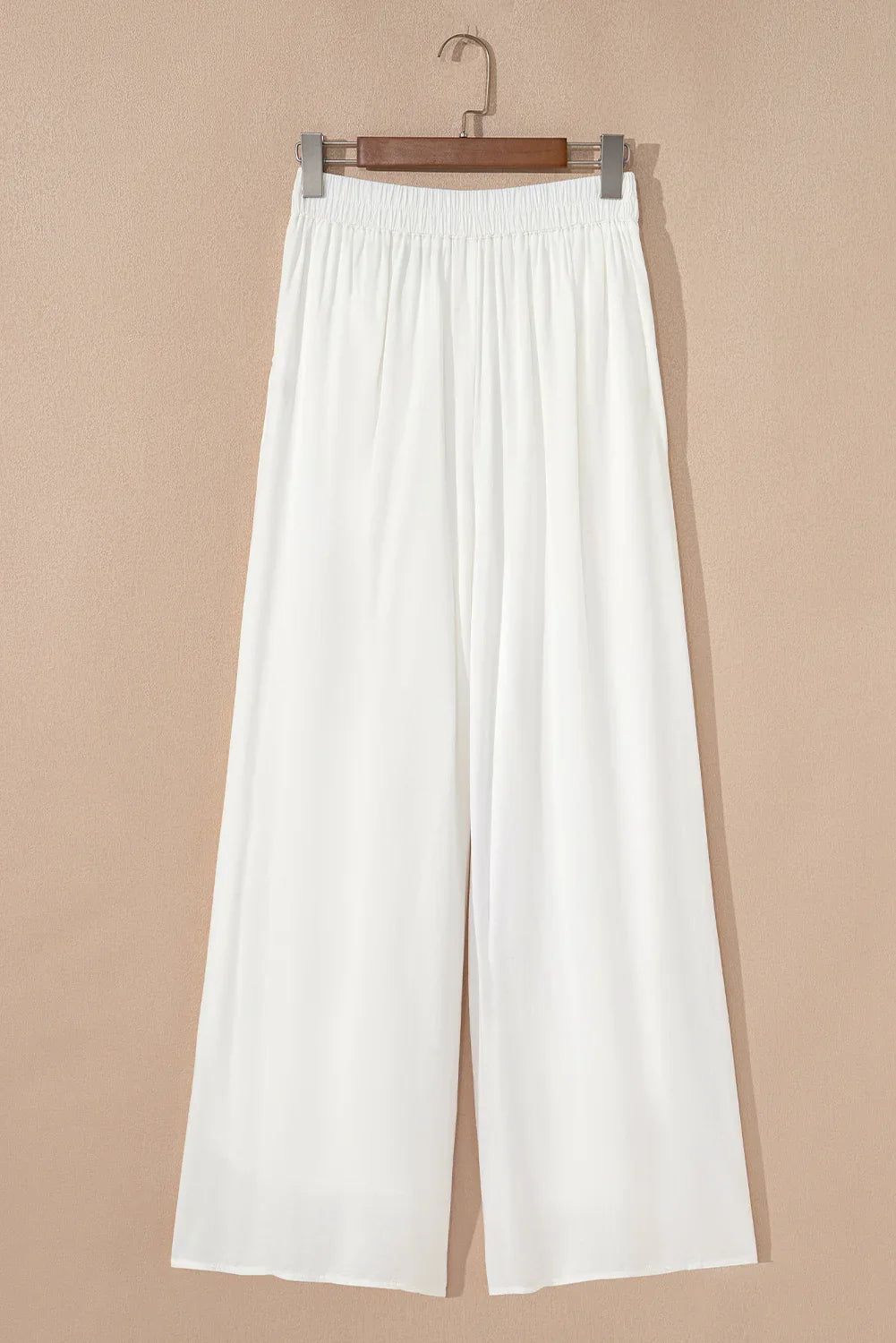 Violeta White Solid Drop Waist Pleated Wide Leg Casual Pants