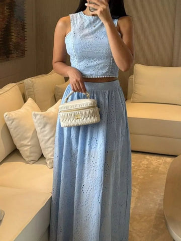 Manuela Eyelet Crop Maxi Two Piece Sets
