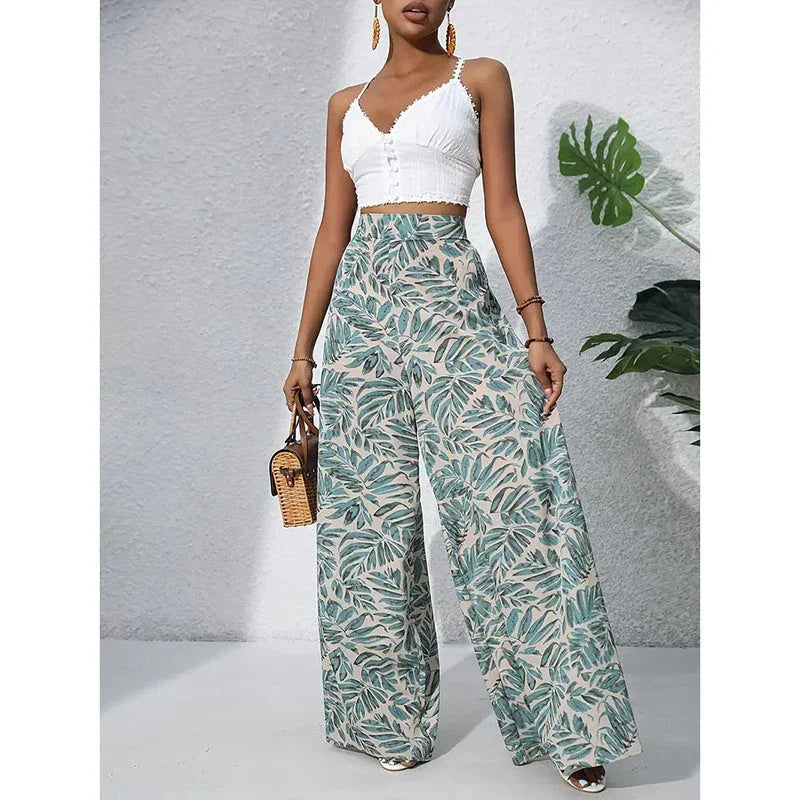 Women’s Printed High‑Waist Wide‑Leg Palazzo Pants