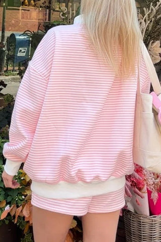 Emilia Stripe Oversize Mock Neck Two Piece Sets