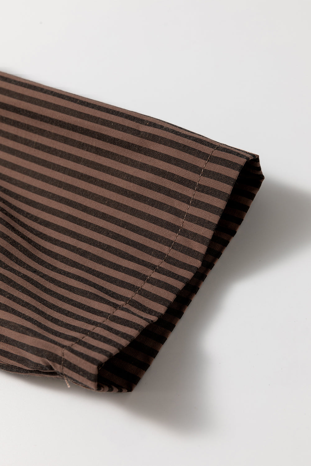 Brown Stripe V Neck Roll Up Sleeve Pocket Classic