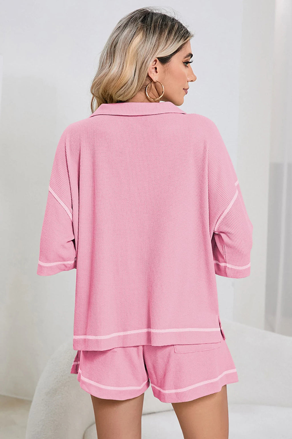 Wanda Colorblock Trim Waffle Knit Two Piece Sets