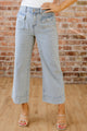 Betsie Sky Blue Stripe Button Flap Pocket Cuffed Hem Wide Leg Jeans