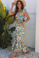 East Harlem Yellow Floral Allover Print Shirred Cut Out High Waist Jumpsuit