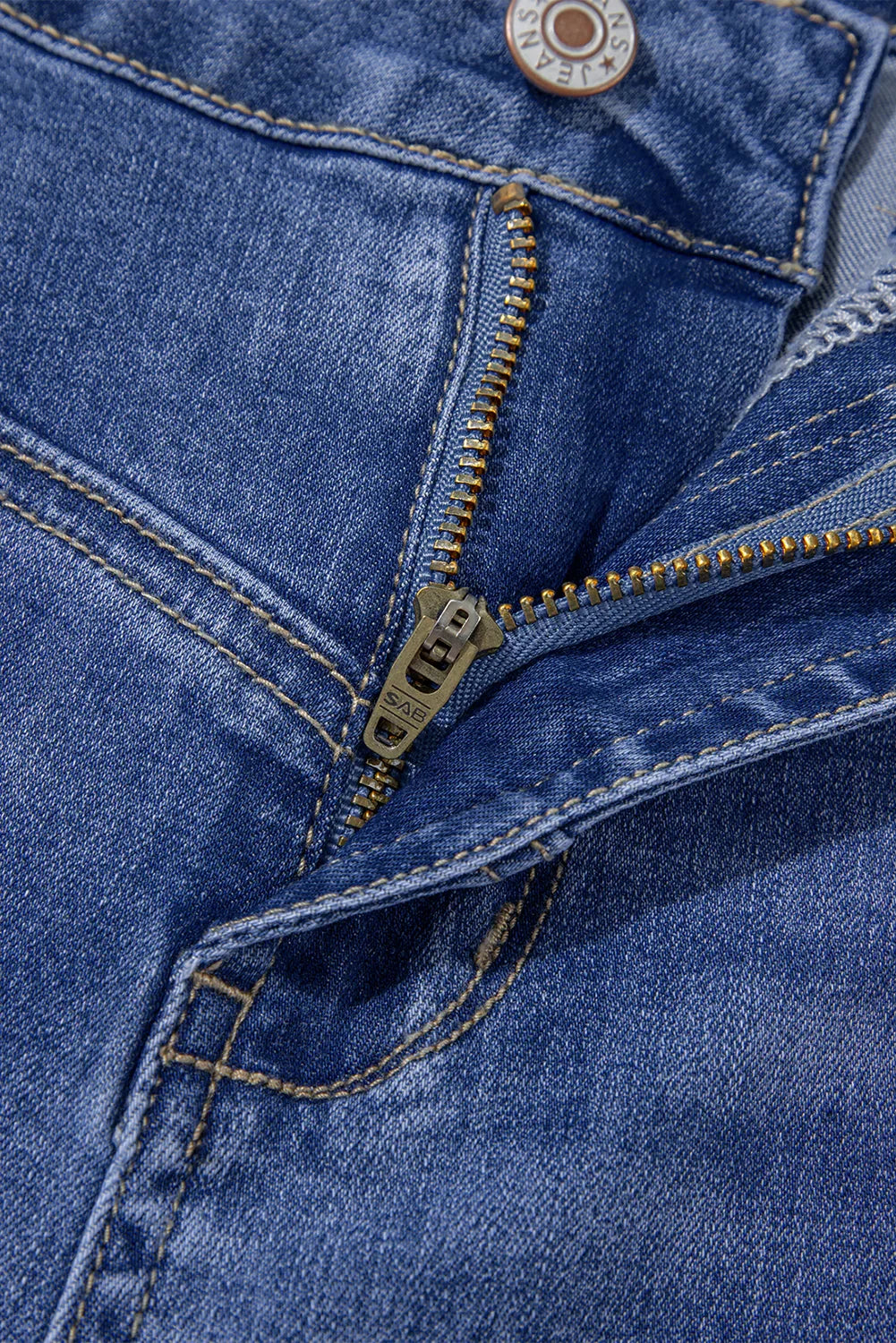 Trini Beau Blue Tailored Center Seam Detail Straight Loose High Rise Jeans