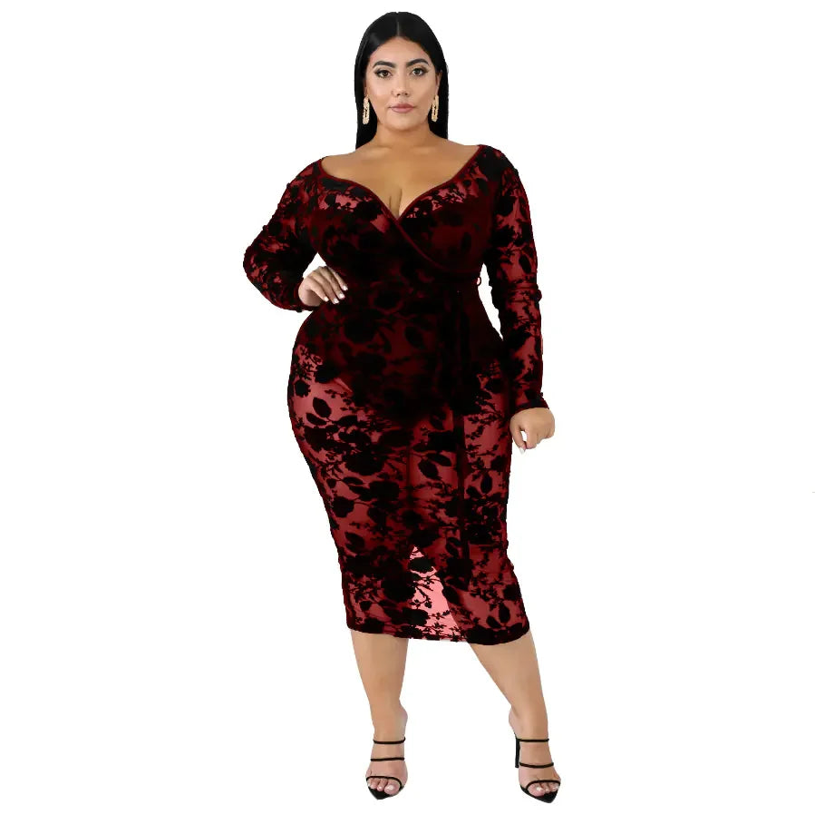 TMWEVN Plus Size Black Lace Bodycon Dress