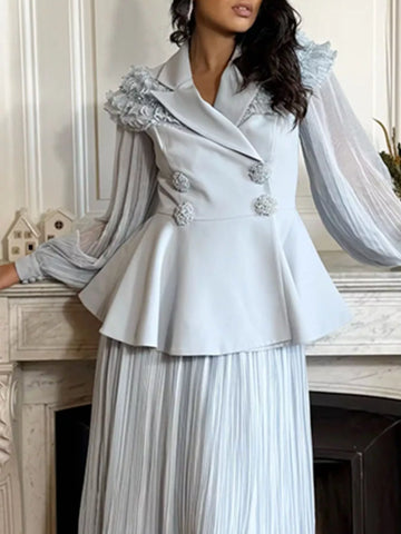 Karina Frill Lapel Collar Pleated Two Piece Sets