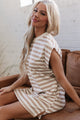 Soho Khaki Stripe Round Neck Sleeveless Casual Pocketed Mini Dress