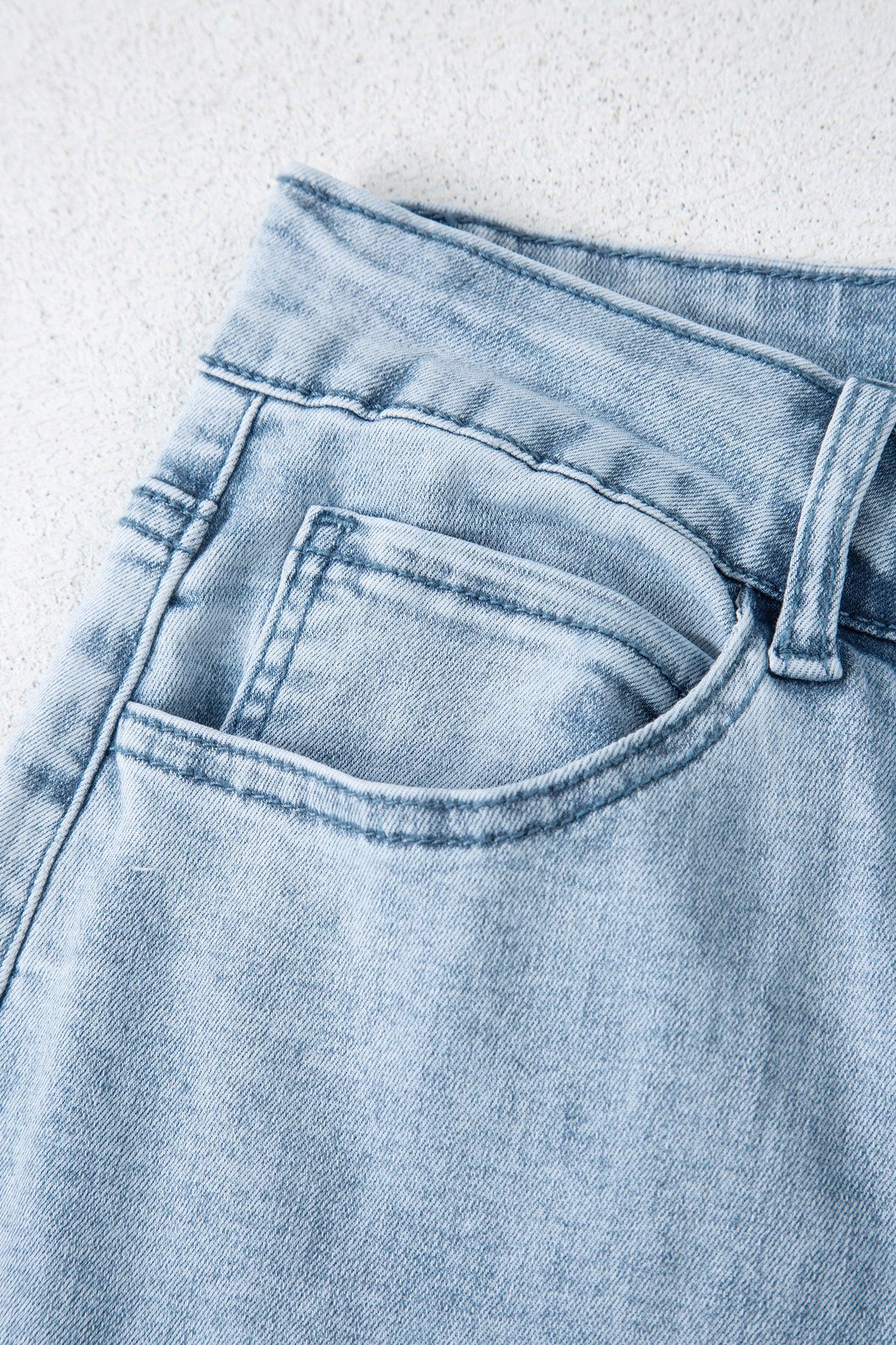 Winley Beau Blue Bow Knot Side Detail Straight Leg Loose Jeans