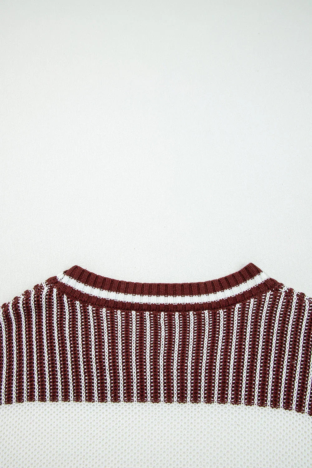 Brown Two Tone Striped Patchwork Drop Shoulder Sweater