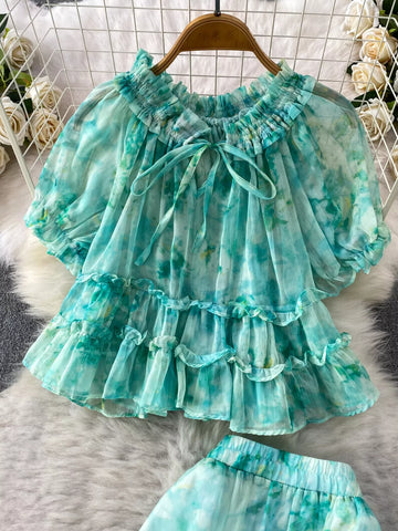 Amelia Floral Print Ruffle Hem Two Piece Sets