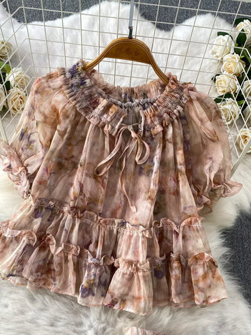 Amelia Floral Print Ruffle Hem Two Piece Sets
