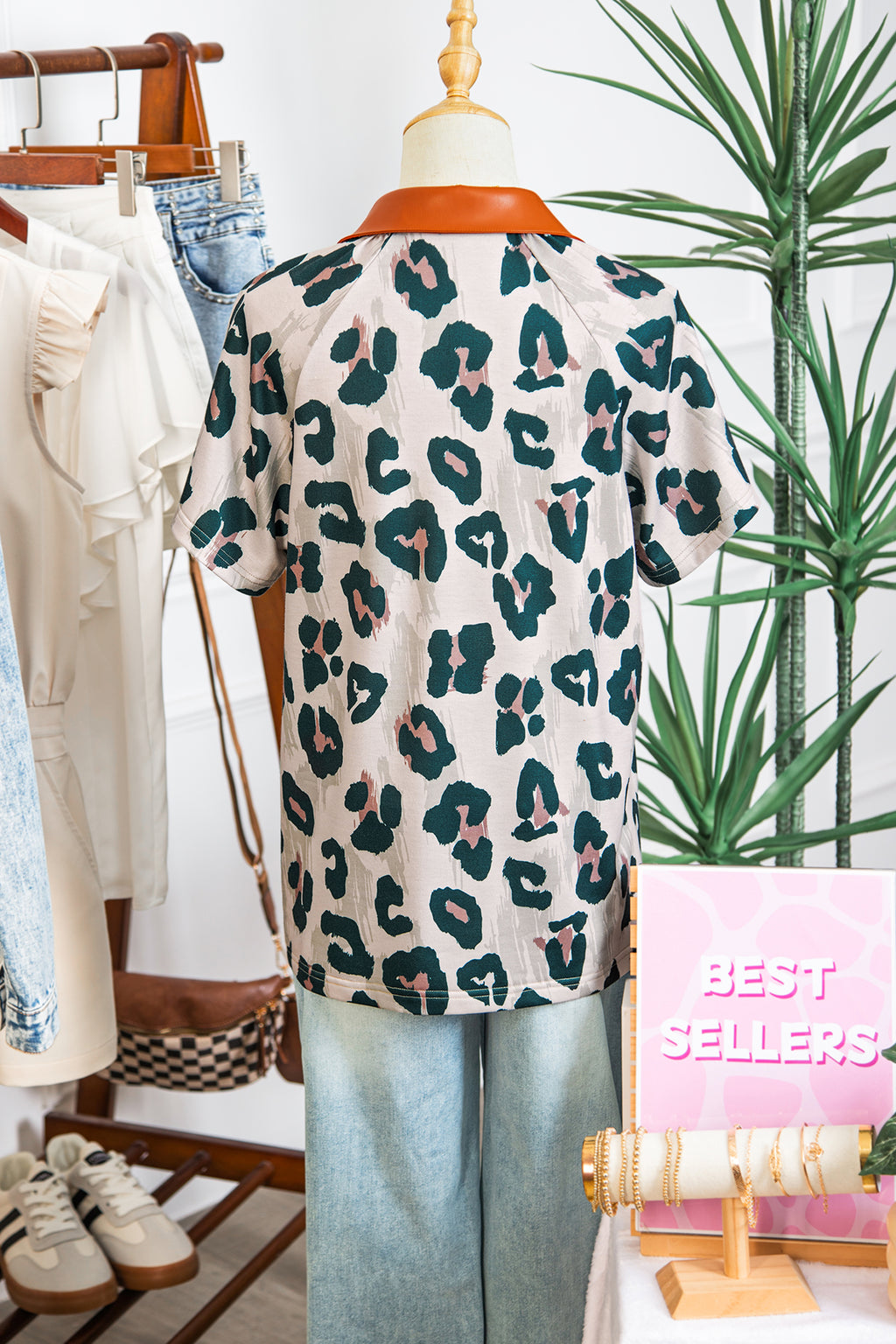 Casual Leopard Print contrast Collared  Sleeve