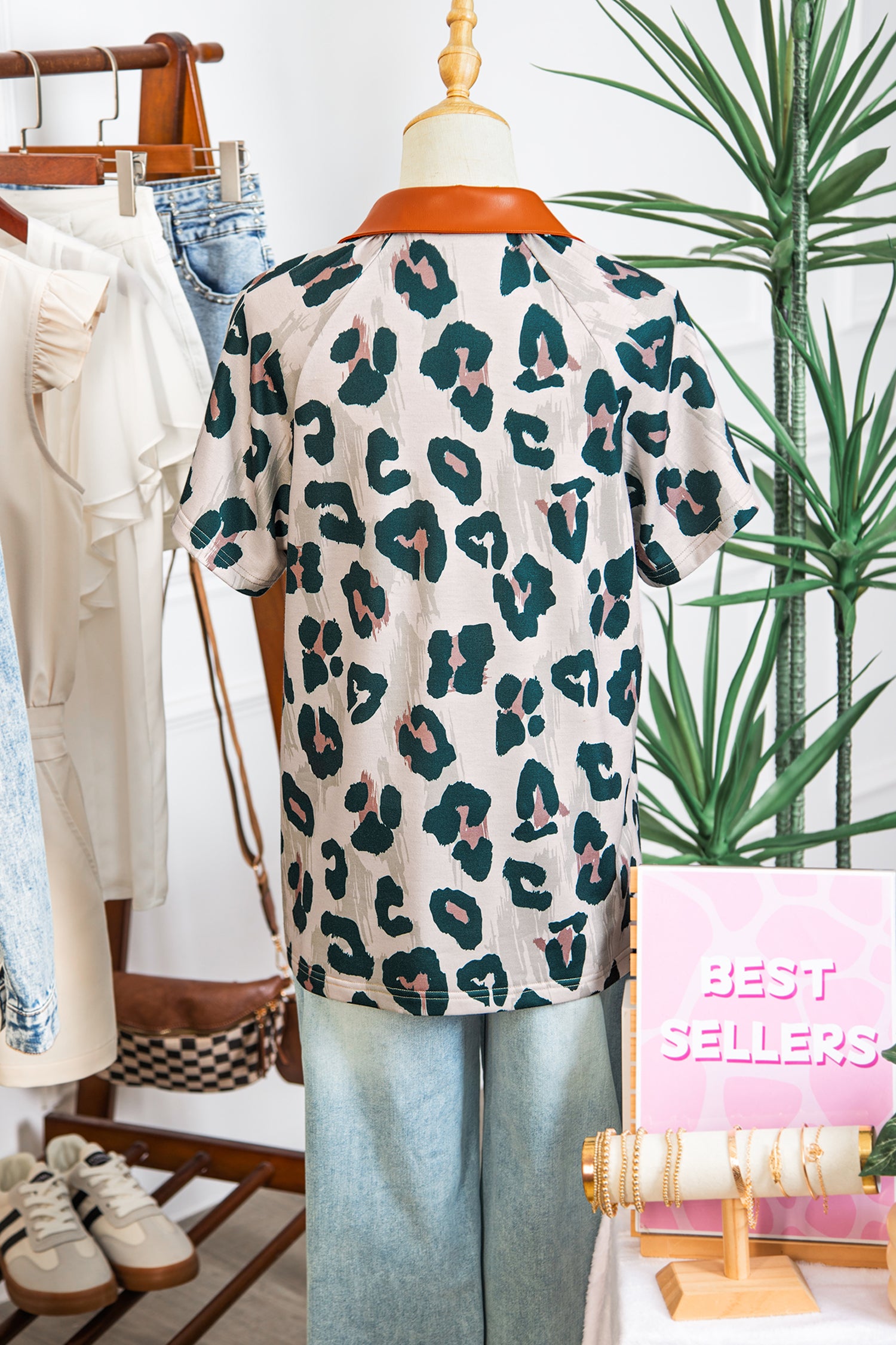 Casual Leopard Print contrast Collared  Sleeve