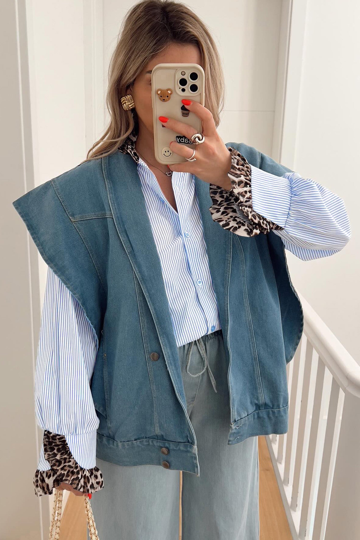Stripe Ruffled  Long Sleeve Down Loose