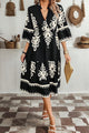 Rubie Black Western Geometric Print 3/4 Sleeve Loose Midi Dress