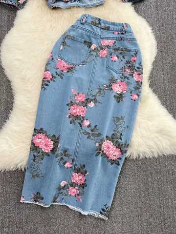 Ali Floral Print Sweetheart Neck Two Piece Sets