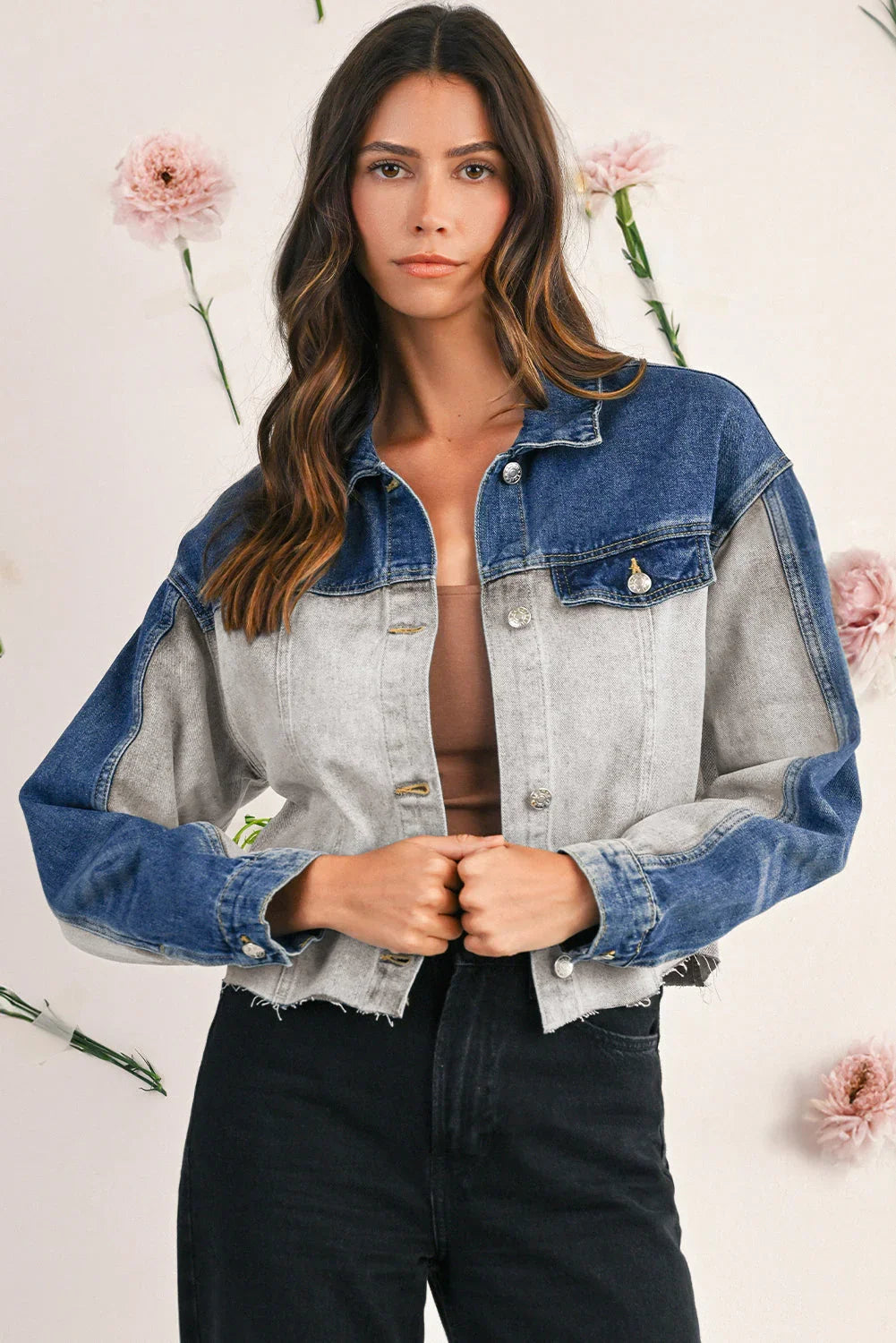 Dusk Blue Patchwork Flap Detail Distress Jacket