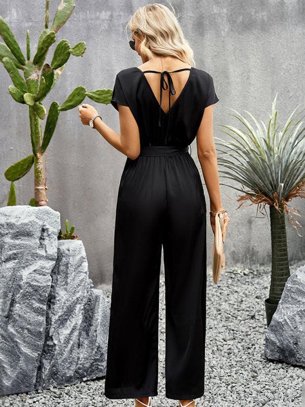 Betina Women Elegant Solid Color V Neck Jumpsuits - Vestir en Moda