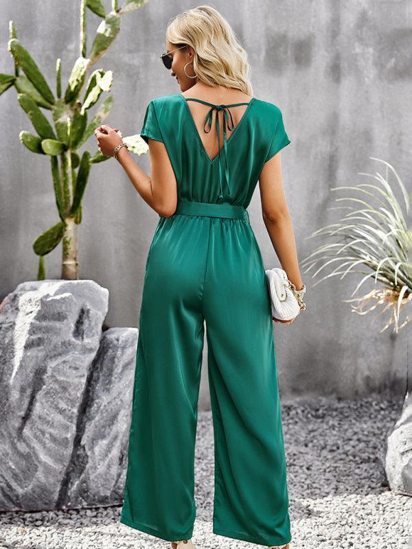 Betina Women Elegant Solid Color V Neck Jumpsuits - Vestir en Moda
