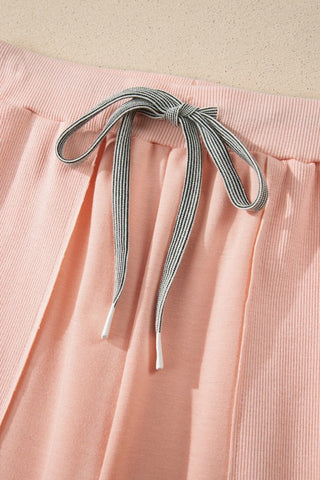Rita Solid V-Neck Drawstring Two Piece Sets