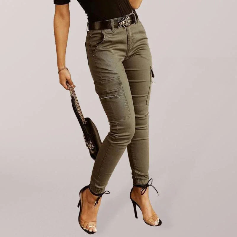 Bianca Elegant Solid Color Ankle Fit Cargo Pants - Vestir en Moda