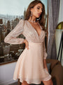 Bibi Deep V Sexy Party Sequin Stitching Mesh Cross Long Sleeves Dress - Vestir en Moda