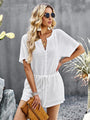 Blanca Women Solid Color Rib Knit Waist Tie Rompers - Vestir en Moda